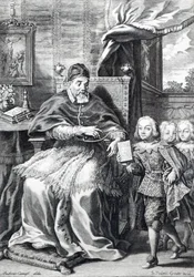 Papa Urbano VIII com seus sobrinhos, gravados por Johann Friedrich Greuter